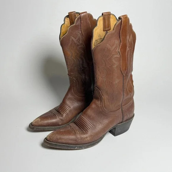Lucchese 2000 VTG Womens Brown Leather Western Cowboy Boots 6 B USA Made - Picture 5 of 14
